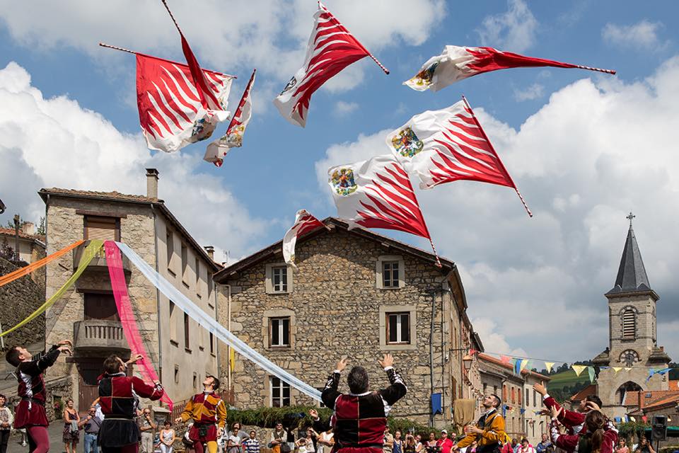 Performance of trumpets and flag wavers in honor the Italian Republic Day
